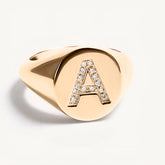 "A" 9ct yellow gold diamond set initial A signet ring